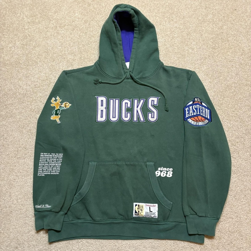 Milwaukee Bucks Hoodie Mens Large Green NBA Basketball Mitchell & Ness